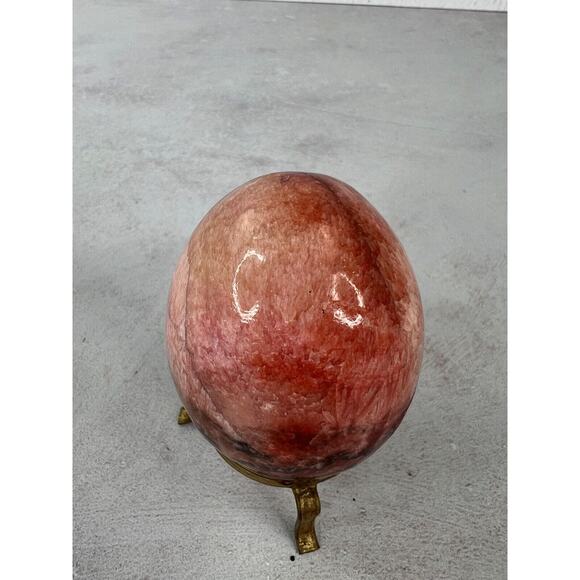 Home Decorative Elegant Table Centerpiece Red Stone Egg with Brass Stand - Picture 5 of 8